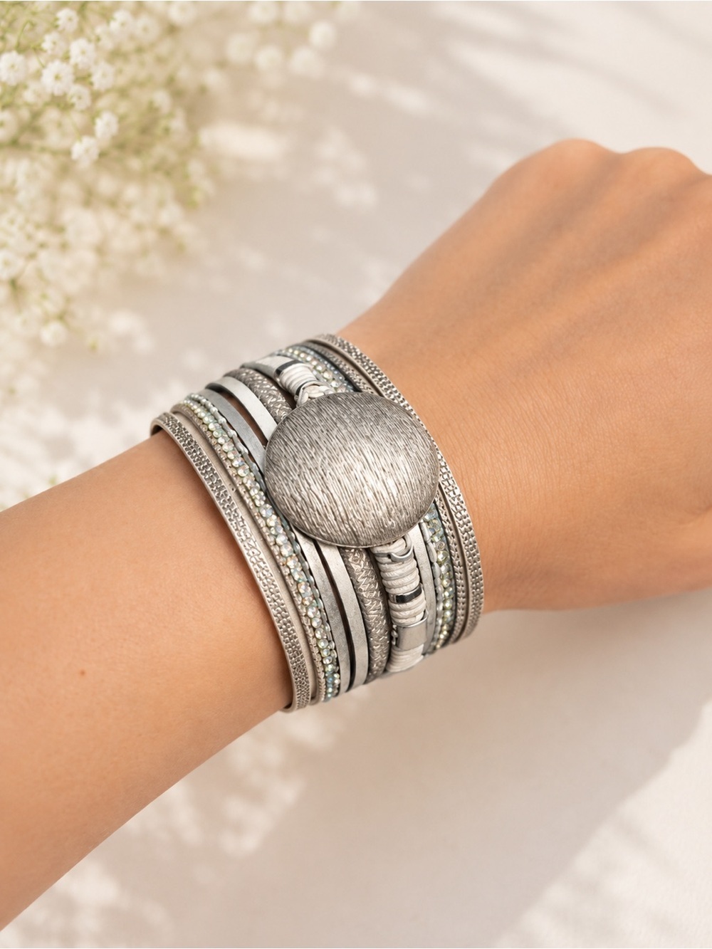 Silver Bracelet with Textured Disc